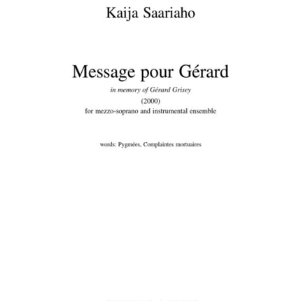 MESSAGE POUR GRARD MEZZOSOPRANO ENSEMBLE