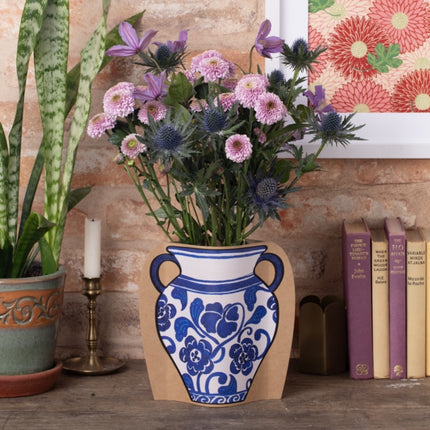 Cardboard Vase Sleeve  Blue  White Floral