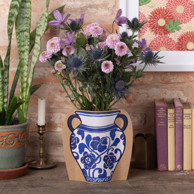 Cardboard Vase Sleeve  Blue  White Floral