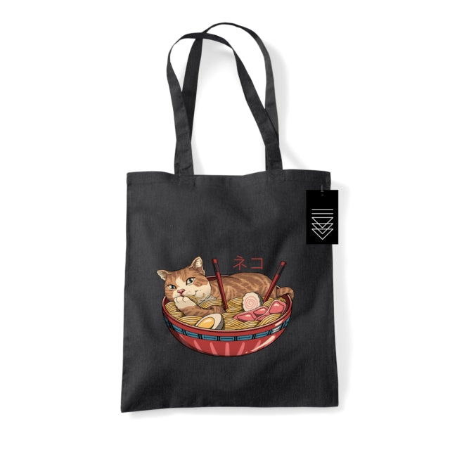 Vincent Trinidad Neko Ramen Bowl Black Tote Bag