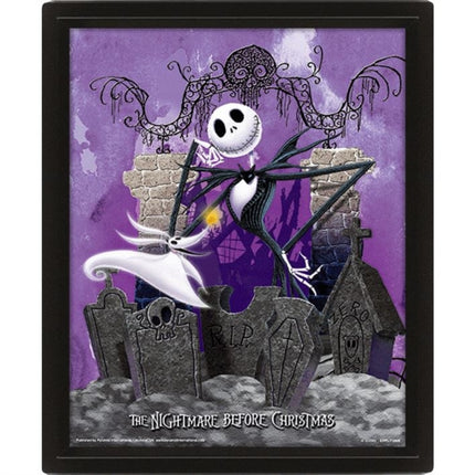 Nightmare Before Christmas Graveyard 10 x 8 3D Lenticular Poster Framed