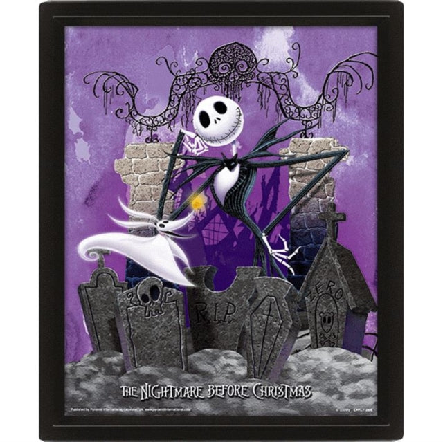 Nightmare Before Christmas Graveyard 10 x 8 3D Lenticular Poster Framed