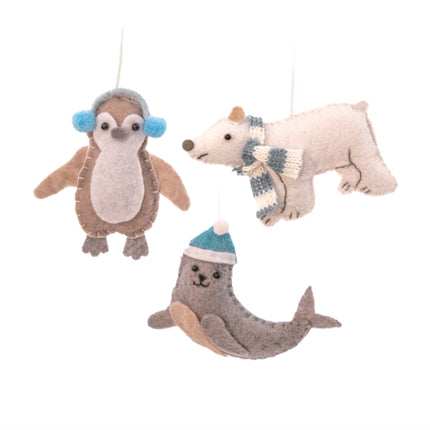 Arctic Animals Flat Felt Hanging Decorations  Set of 3