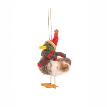 Duck with Santa Hat  Scarf Felt Decoration