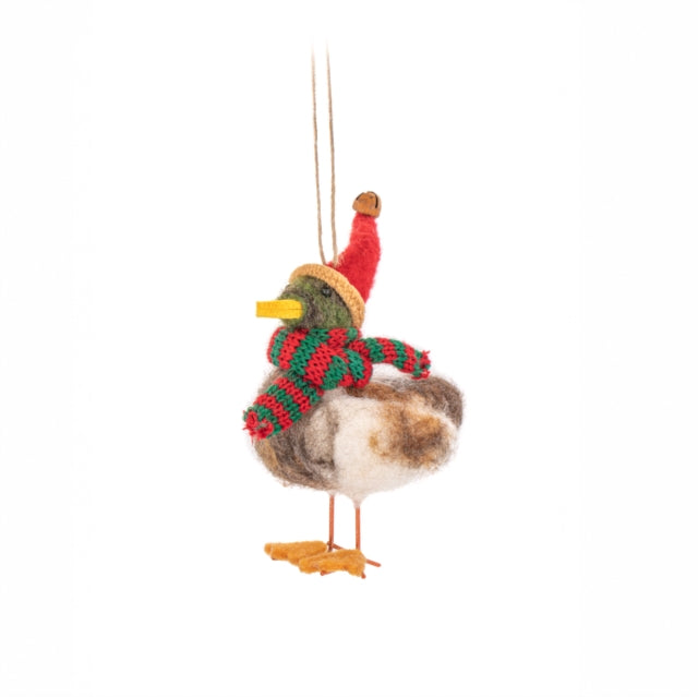 Duck with Santa Hat  Scarf Felt Decoration