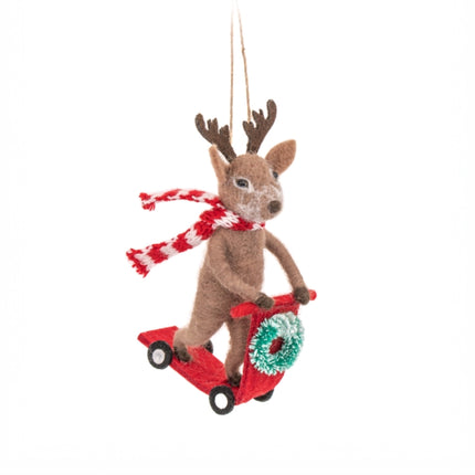 Reindeer on a Scooter Felt Decoration