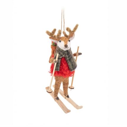 Skiing Reindeer Felt Decoration