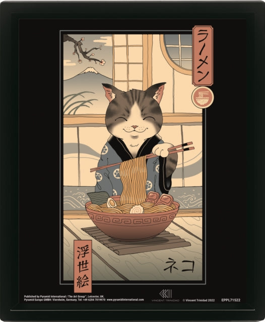 Vincent Trinidad Neko Ramen UkiyoE Framed 3D