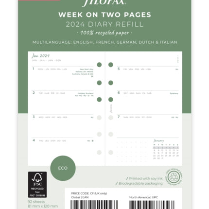 Filofax Pocket Eco Week On Two Pages 2024 Diary