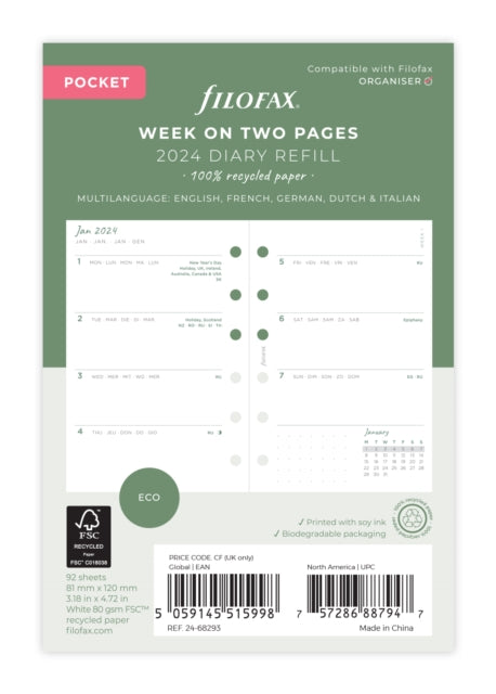 Filofax Pocket Eco Week On Two Pages 2024 Diary