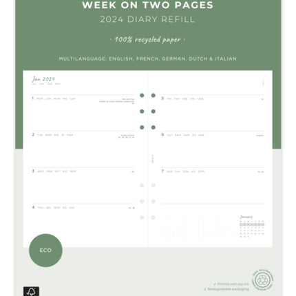 Filofax A5 Eco Week On Two Pages 2024 Diary With