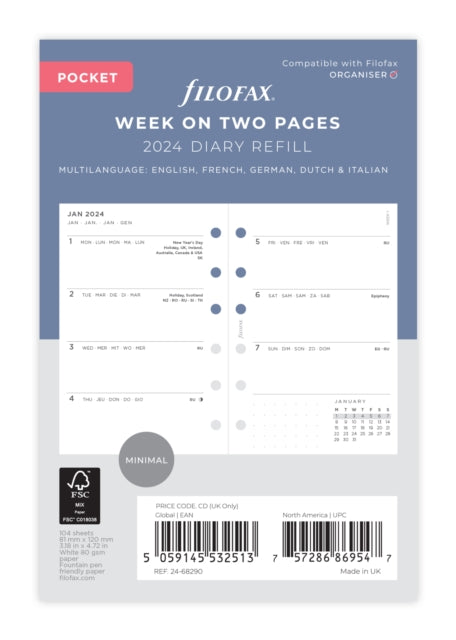 Filofax Pocket Minimal Week On Two Pages 2024