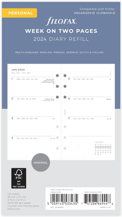 Filofax Personal Minimal week on two pages 2024 diary