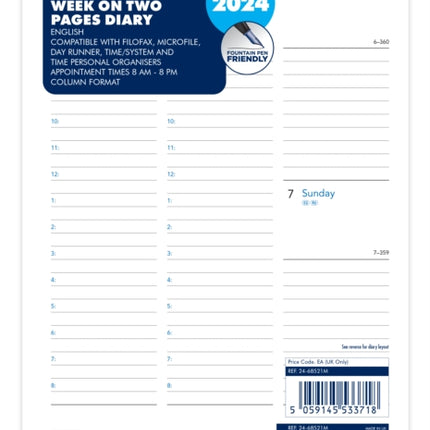 Filofax A5 Week On Two Pages Column Format English 2024 Diary