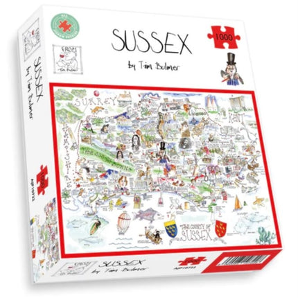 Comical Map Of Sussex By Tim Bulmer  1000 Piece Puzzle For Adults Large Puzzle 66cm X 50cm In Size. Challenging To Complete But Fun And Humorous