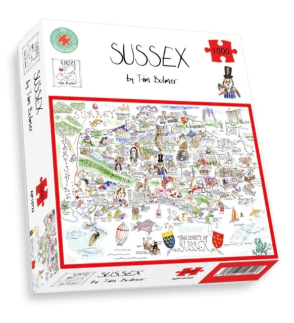 Comical Map Of Sussex By Tim Bulmer  1000 Piece Puzzle For Adults Large Puzzle 66cm X 50cm In Size. Challenging To Complete But Fun And Humorous