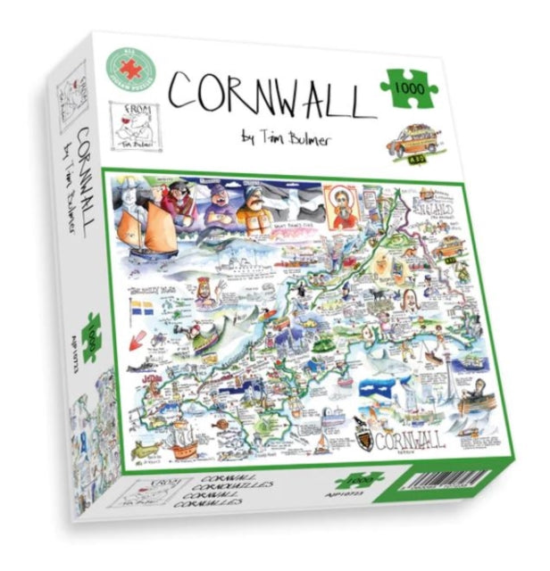 Comical Map Of Cornwall Artwork By Tim Bulmer  1000 Piece Puzzle For Adults Large Puzzle 66cm X 50cm In Size. Challenging To Complete But Fun And Humorous