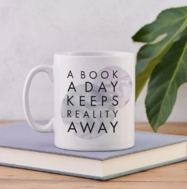 Literary Mug  Book A Day Keeps Reality Away  Marble Design