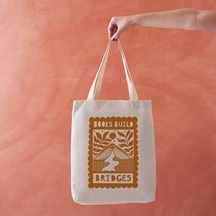 Books Build Bridges  Literary Tote Bag