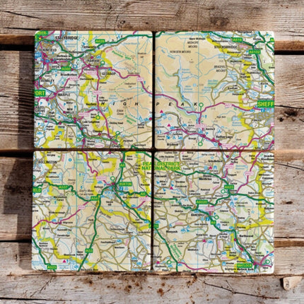 OS Map Ceramic Four Coaster Set  Peak District