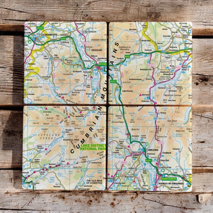 OS Map Ceramic Four Coaster Set  Lake District