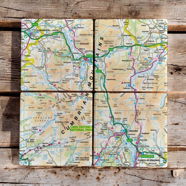 OS Map Ceramic Four Coaster Set  Lake District