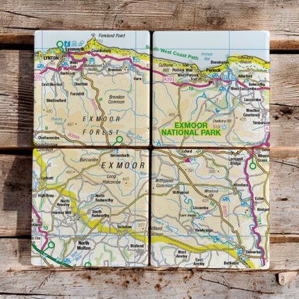 OS Map Ceramic Four Coaster Set  Exmoor National