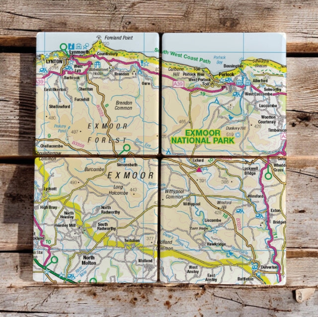 OS Map Ceramic Four Coaster Set  Exmoor National