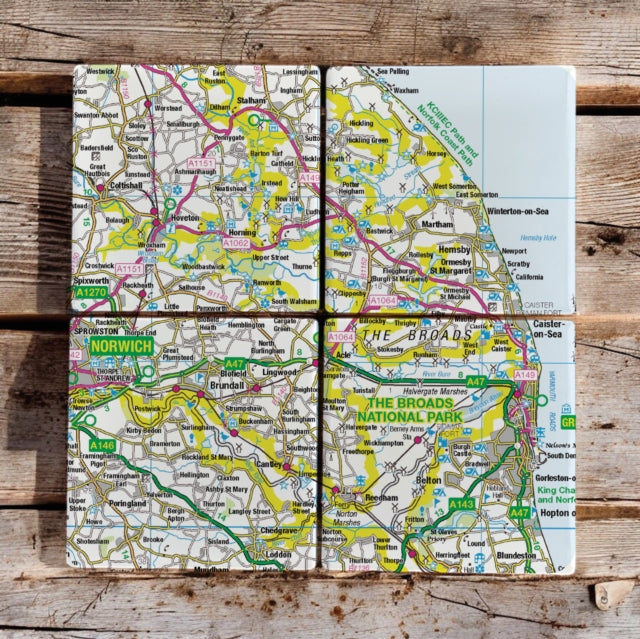 OS Map Ceramic Four Coaster Set  The Broads
