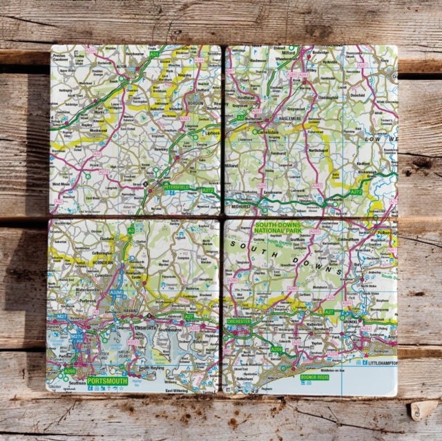 OS Map Ceramic Four Coaster Set  South Downs