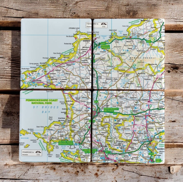 OS Map Ceramic Four Coaster Set  Pembrokeshire