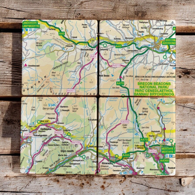 OS Map Ceramic Four Coaster Set  Brecon Beacons
