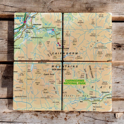 OS Map Ceramic Four Coaster Set  Cairngorms