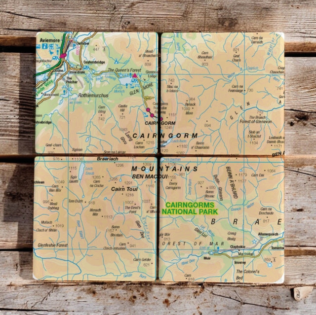 OS Map Ceramic Four Coaster Set  Cairngorms