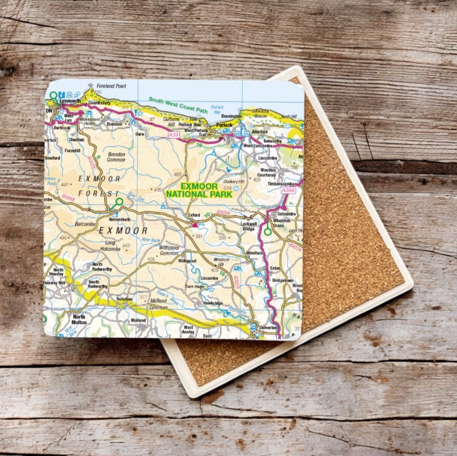 OS Map Ceramic Single Coaster  Exmoor National