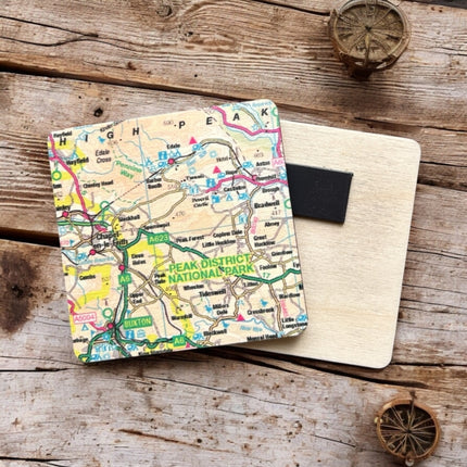 OS Map Wooden Square Magnet  Peak District