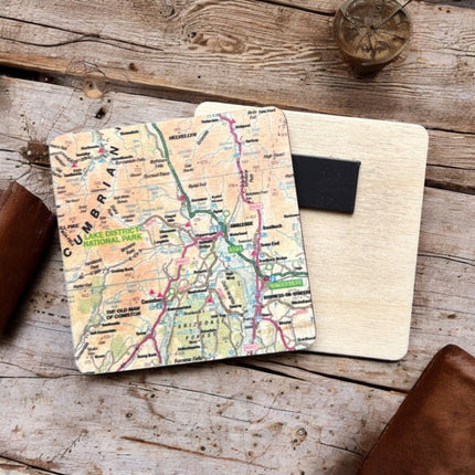 OS Map Wooden Square Magnet  Lake District