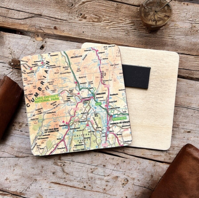 OS Map Wooden Square Magnet  Lake District