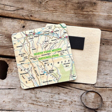 OS Map Wooden Square Magnet  North York Moors
