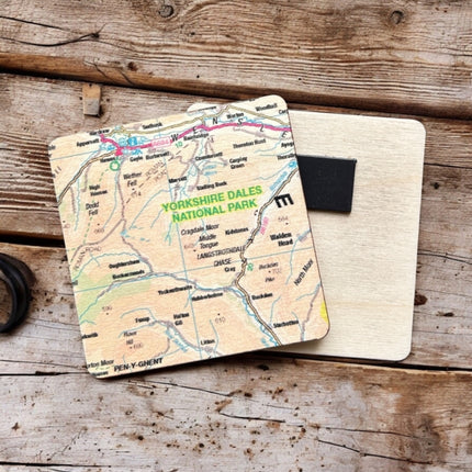 OS Map Wooden Square Magnet  Yorkshire Dales