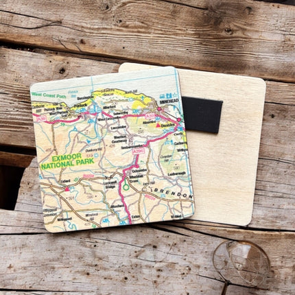 OS Map Wooden Square Magnet  Exmoor National Park