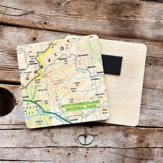 OS Map Wooden Square Magnet  Northumberland