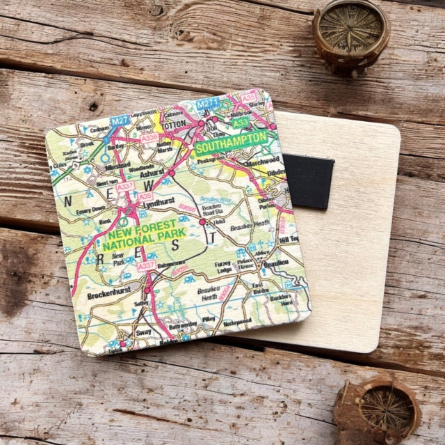 OS Map Wooden Square Magnet  New Forest National