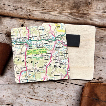 OS Map Wooden Square Magnet  South Downs National