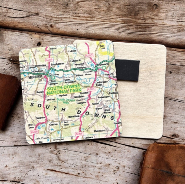 OS Map Wooden Square Magnet  South Downs National