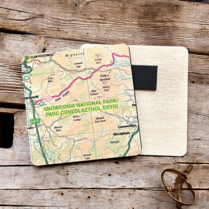 OS Map Wooden Square Magnet  Snowdonia National