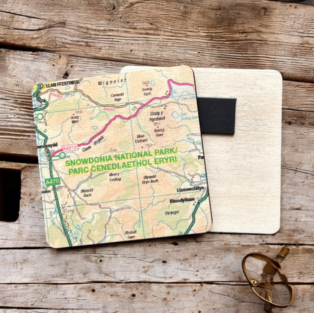 OS Map Wooden Square Magnet  Snowdonia National