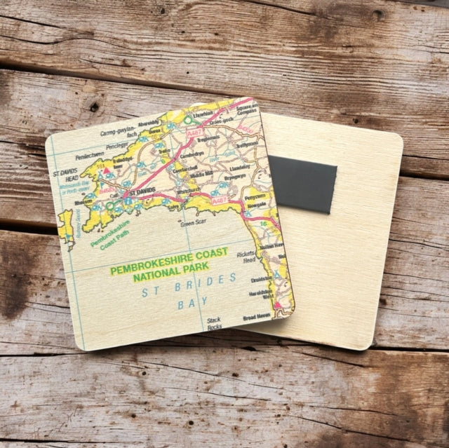 OS Map Wooden Square Magnet  Pembrokeshire Coast