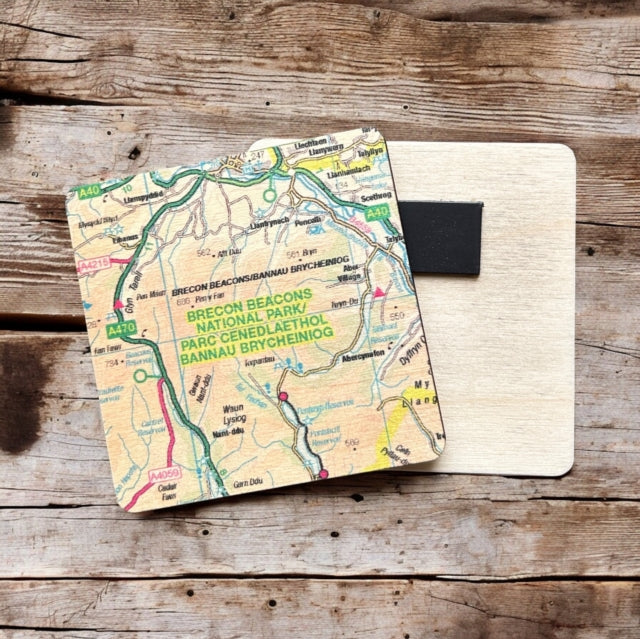 OS Map Wooden Square Magnet  Brecon Beacons