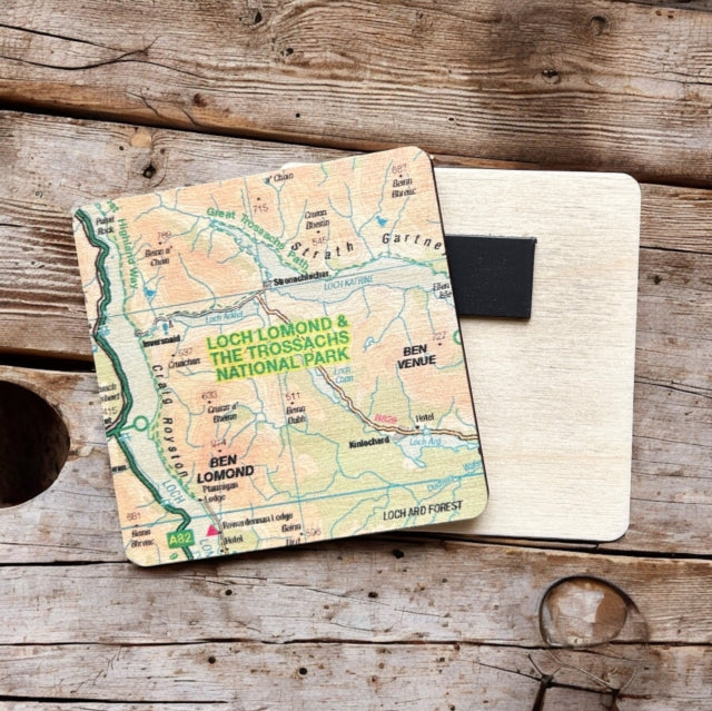 OS Map Wooden Square Magnet  Loch Lomond and The